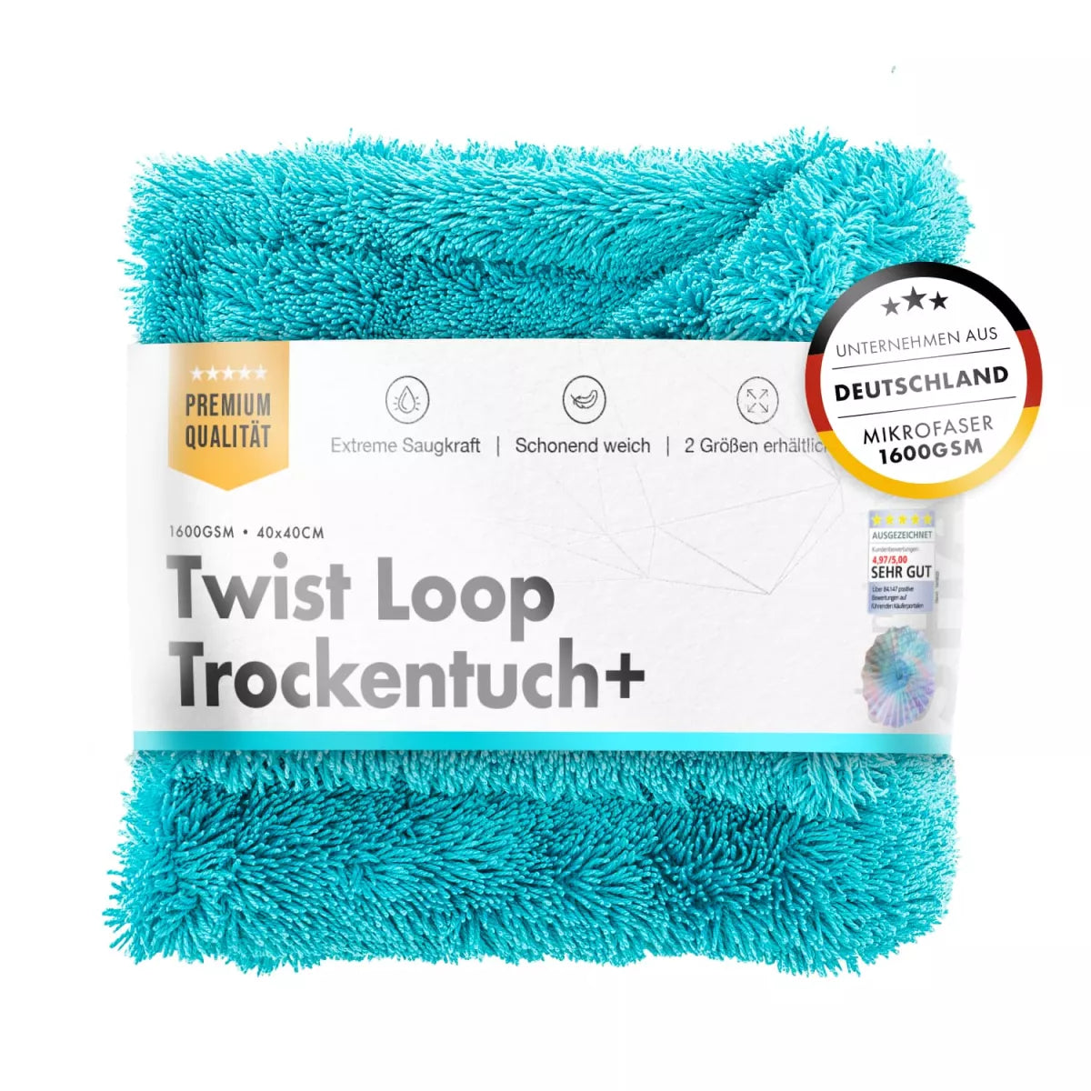 chemicalworkz Premium Twisted Towel 1600GSM Türkis Trockentuch 40x40cm